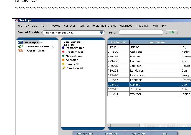 ChartLogic healthcare application desktop interface