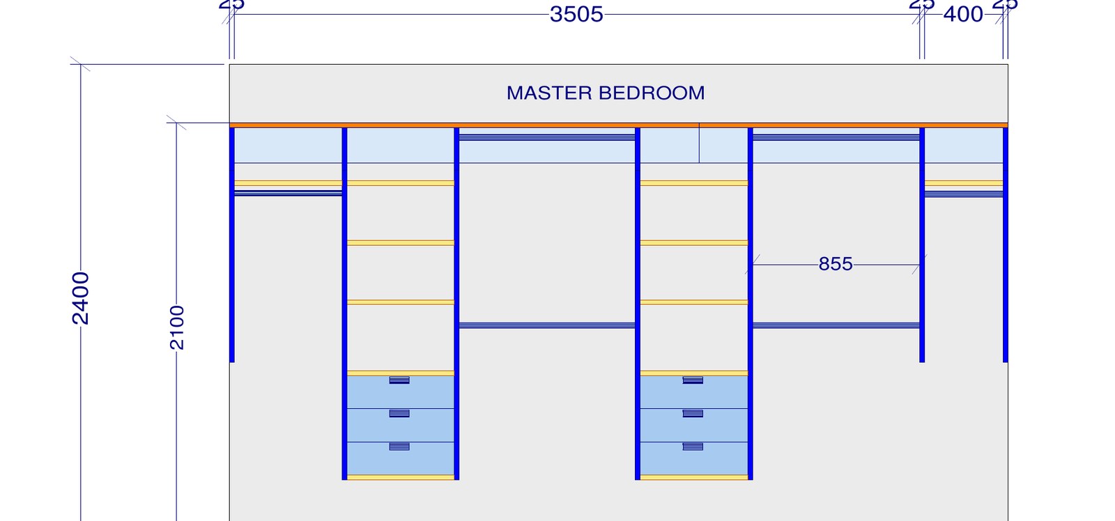 Master bedroom wardrobe design drawing